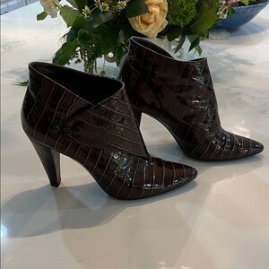 Via Spiga Dark Brown Crocodile Heeled Boots